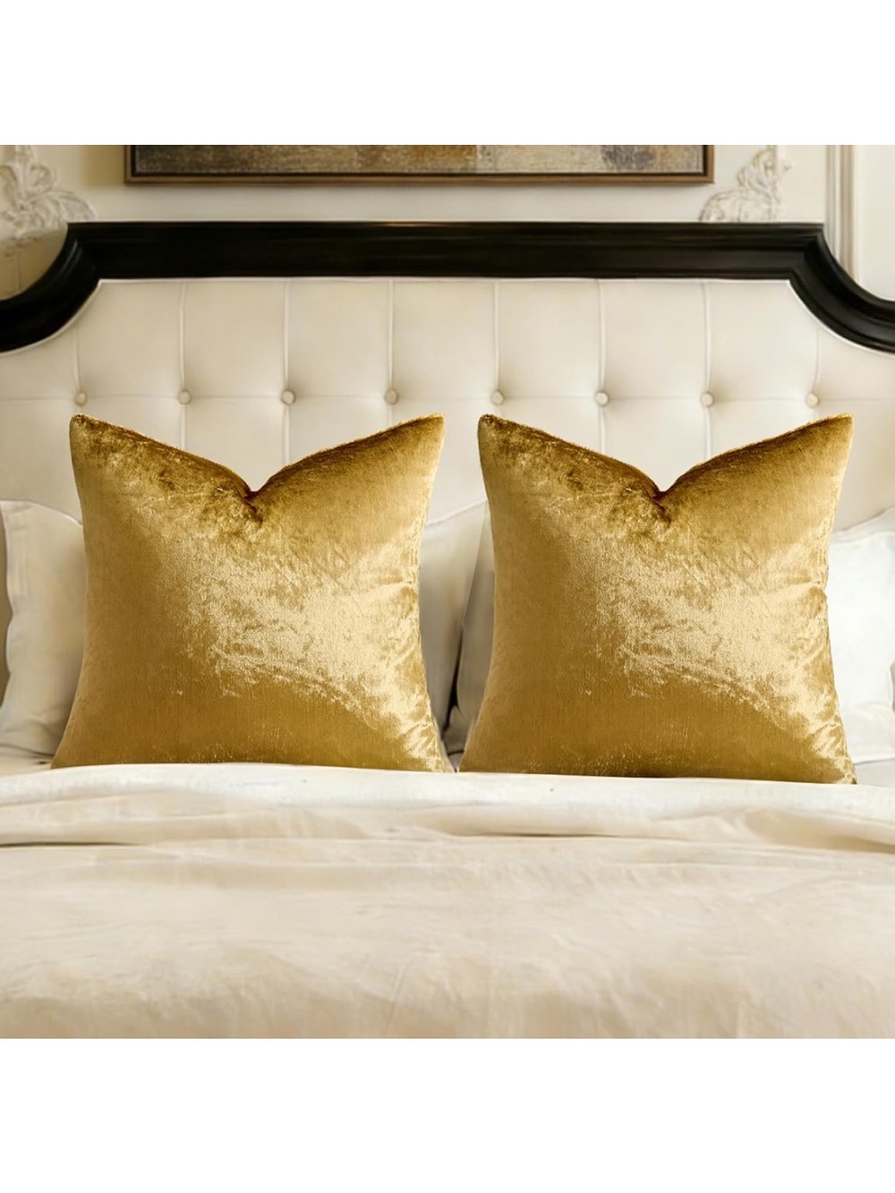 Gold Velvet Pillow Covers 26x26 Decorative Pillows Pack of 2. 637/bb8b-2:b